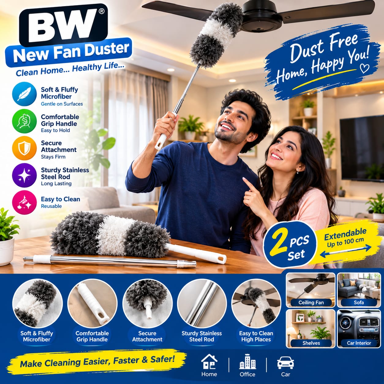 new fan duster dust free home happy you and 2pcs