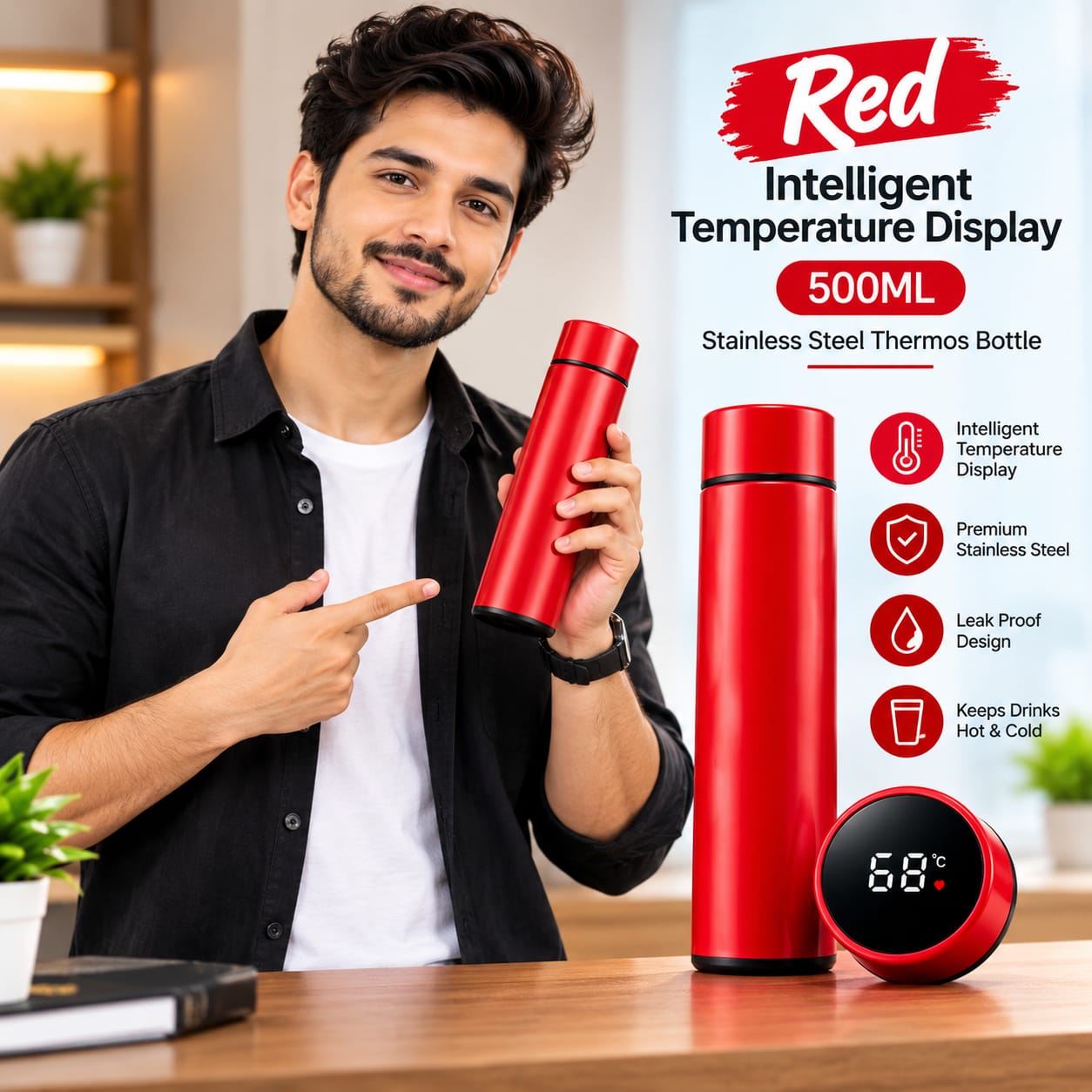 intelligent temperature dispiay 500 ml red