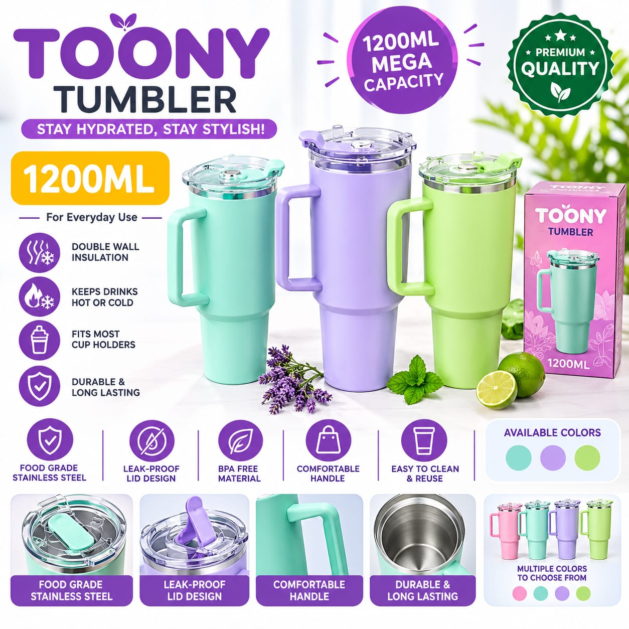 toony tumbler 1200ml  stay hydrated stylish