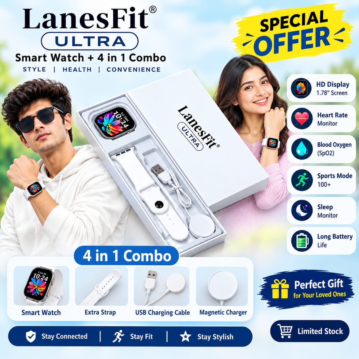 lanesfit ultara smart watch +4in1combo