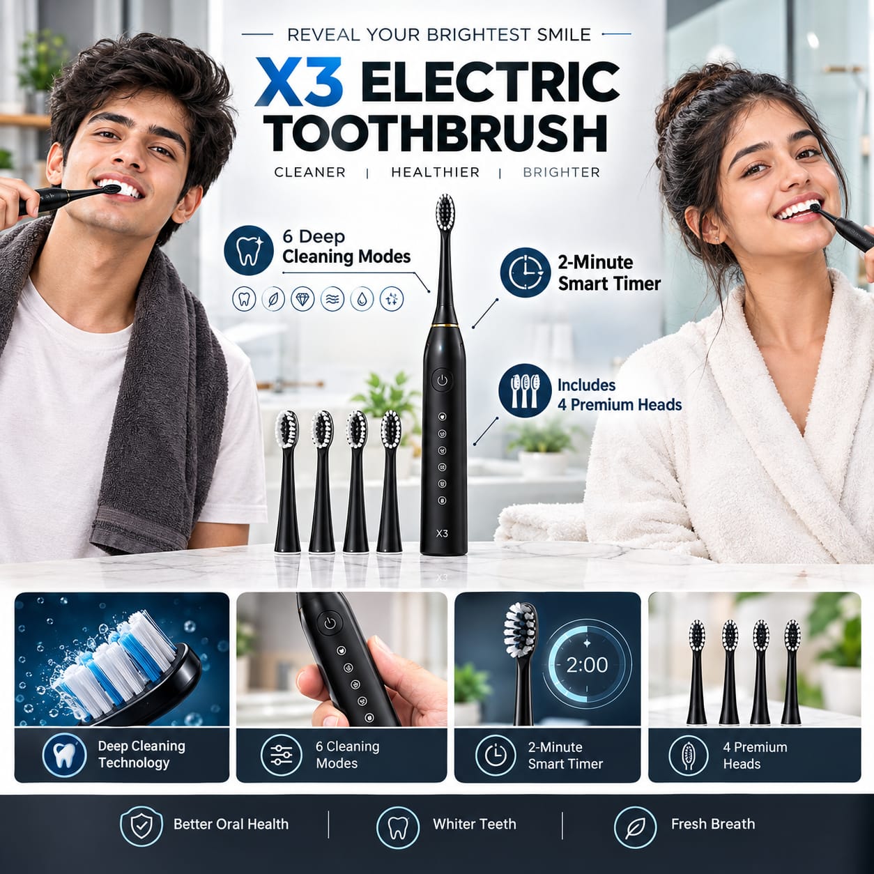 x3 electric toothbrush  reveal your brightestv smile