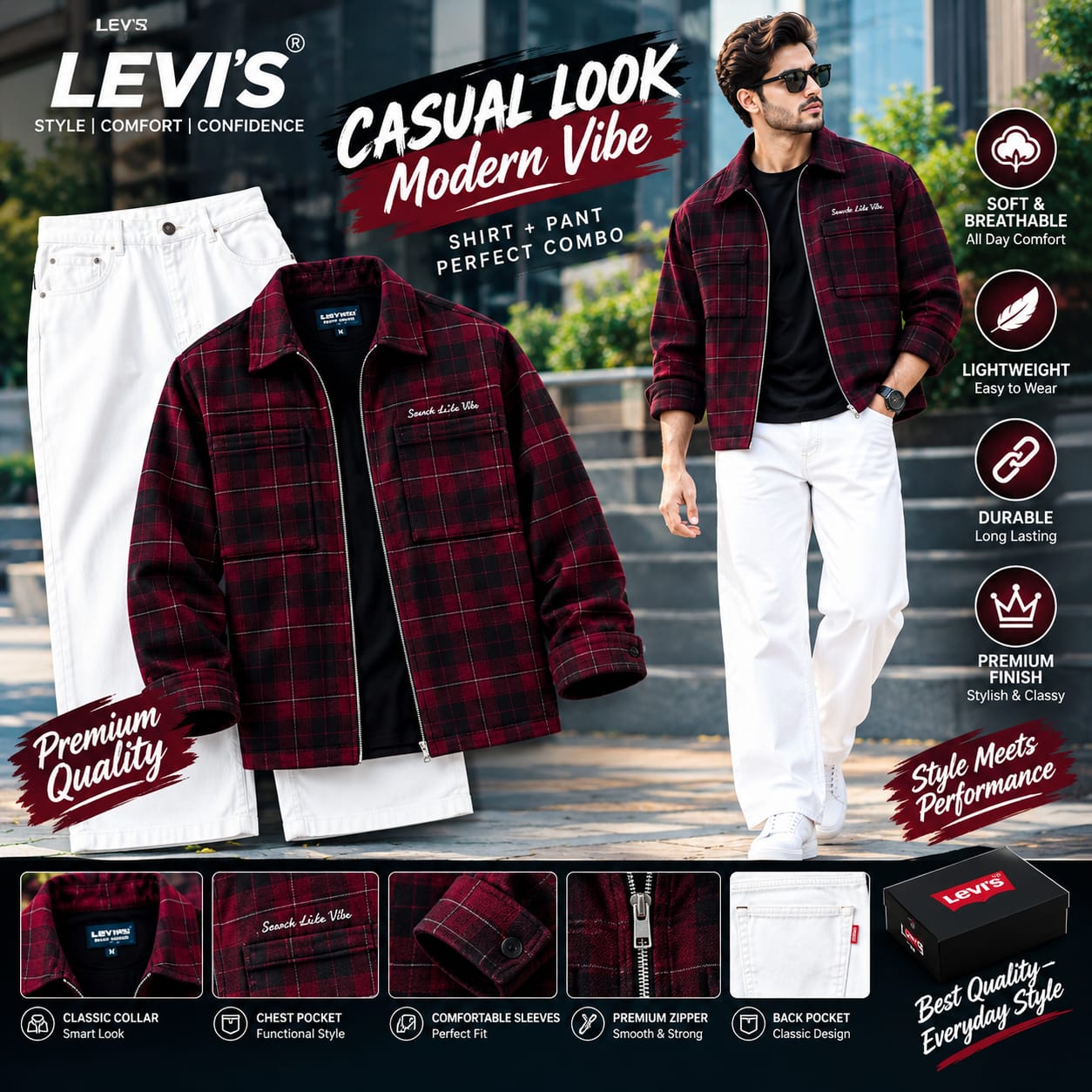 levis casual look moden vibe  combo shirt jeans