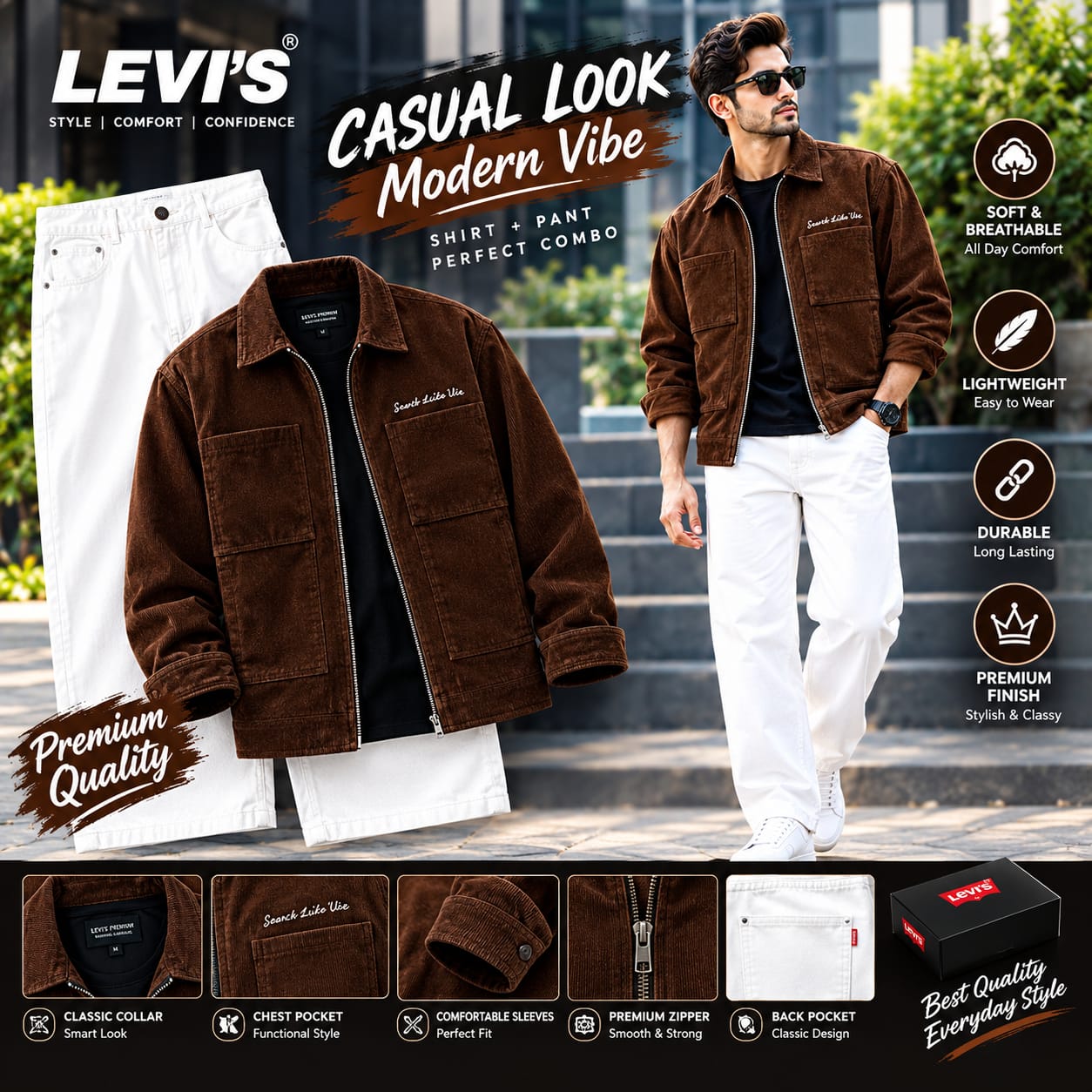 levis casual look moden vibe  combo shirt jeans