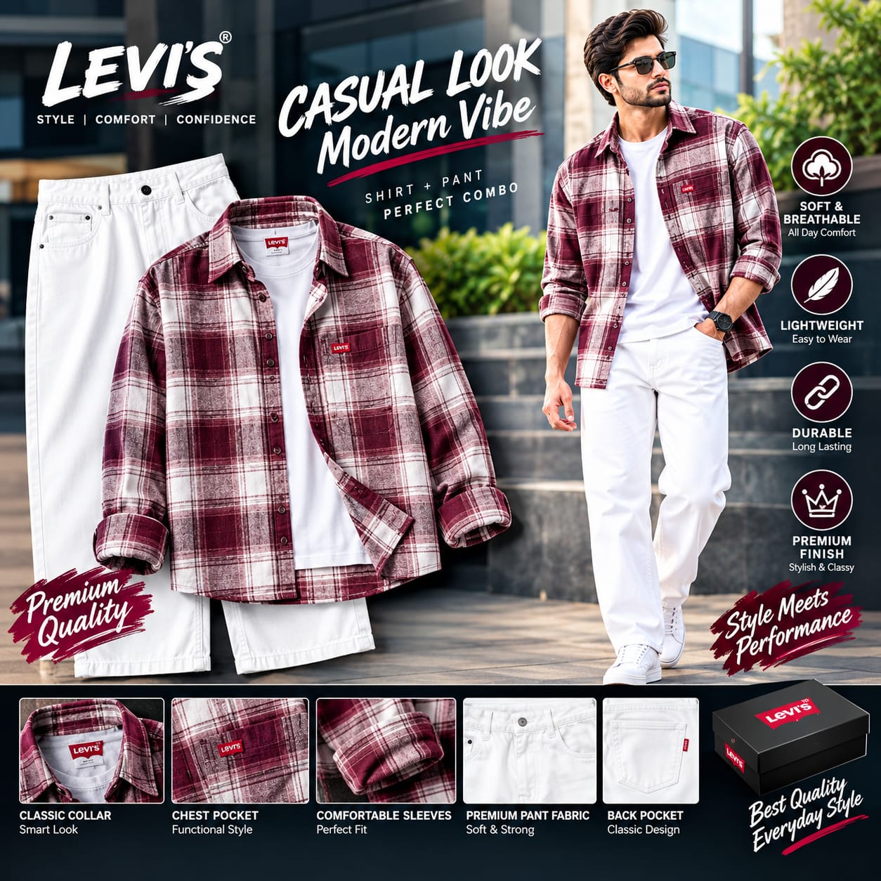 levis casual look moden vibe  combo shirt jeans