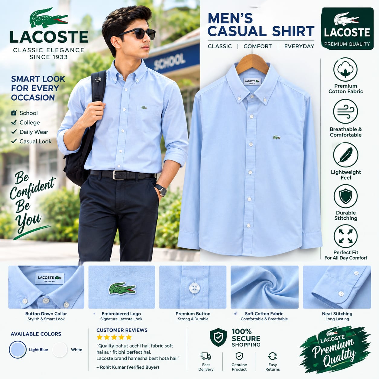 men casual shirt  lacoste men cassic comfort