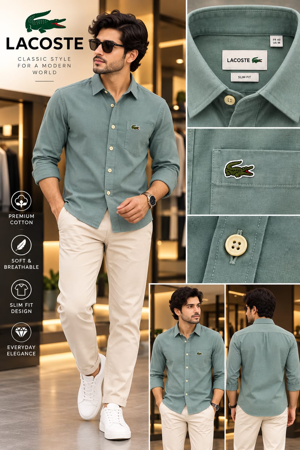 lacoste men shirt classic style modern