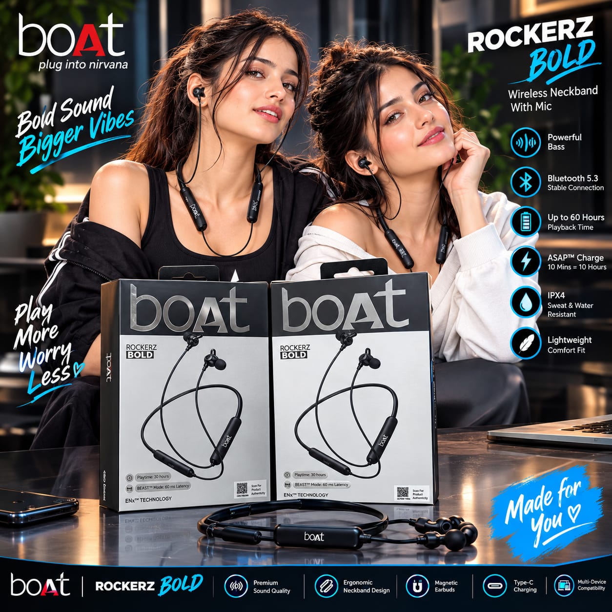 boat rockerz bold big paly sonud  1year warrranty