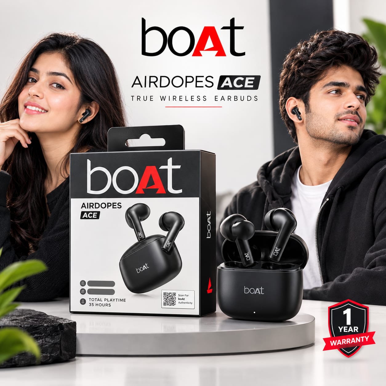 boat airdopes ace  sound big 1 year warranty
