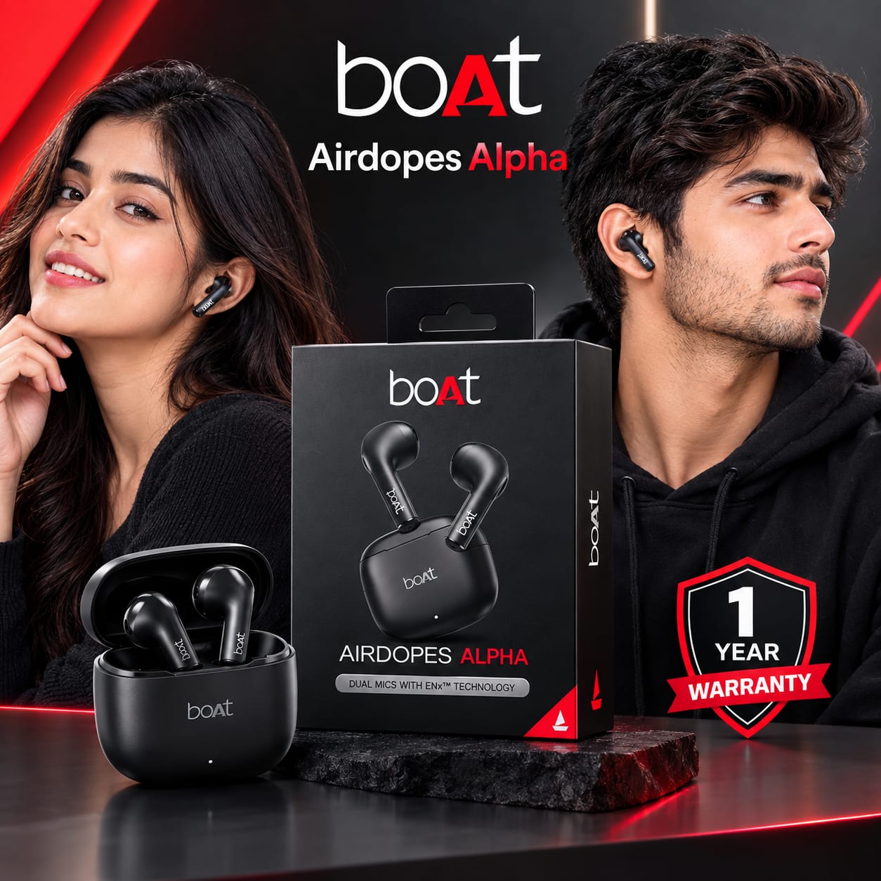 boat airdopes aipha sound 1 year warranty 50 hrs play back multi point